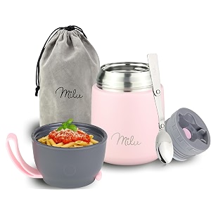 milu thermal food container 450 ml stainless steel warming container with spoon thermal food mug thermal lunch box for children adults thermobox soups baby porridge pink food container 450