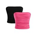 Milumia Girl's 2 Pack Tube Top Ruched Strapless Sleeveless Bandeau Tops