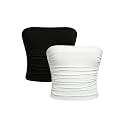 Milumia Girl's 2 Pack Tube Top Ruched Strapless Sleeveless Bandeau Tops