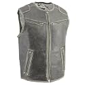 Milwaukee Leather Men's Standard MLM3536 Vintage Distressed Grey Motorcycle Leather Vest