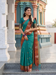 MIMOSA Woven Kanjivaram Art Silk Saree Green