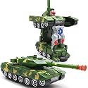 MIMY Deformation Combat Tank Original Transform Robot Toy with Light & Music Automatic Transforming Robot Tank Toy for Kids with Bump Function (Combat Tank), Green