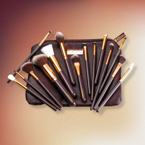 minara makeup brush applicator set of 15 with premium leather pouch