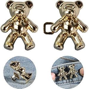 cute teddy bear jeans button pins no sew detachable waist body fit tighten buckles perfect gifts for women girls skirt pant jeans metal 2pcs toy gold button