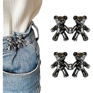cute teddy bear jeans button pins no sew detachable waist body fit tighten buckles perfect gifts for women girls skirt pant jeans metal 2pcs toy black button