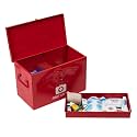 Mind Reader First Aid Box for Emergency Supplies & Medical Storage – Vintage Metal with Buckle Lock, 13.25"L x 7"W x 8.25"H, Red