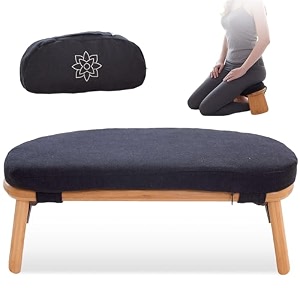 mindful amp modern folding meditation bench with removable velvet cushion amp travel bag  locking magnetic hinges  wooden seiza kneeling stool for zen meditating posture  ergonomic bamboo yoga chair