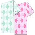 Mindsoft 2 Pieces Funny Golf Towel Microfiber Embroidered Ball Towels for Women Ball Bags with Clips Accessories Waffle Pattern for Golf Fan Mother Birthday Gifts(Pink Mint Green,Argyle Style)