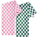 Mindsoft 2 Pieces Funny Golf Towel Microfiber Embroidered Ball Towels for Women Ball Bags with Clips Accessories Waffle Pattern for Mother Golf Fan Birthday Gifts (Pink Green,Checkered Style)