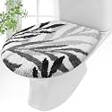 Mindsoft Black Leaves Toilet Seat Covers Bathroom Toilet Lid Cover Soft Microfiber 17.5'' x 15'' Plush Tufted, Machine Washable, Adjustable Rubber Backing Fits Most Round Elongated Oblong Lids