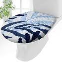 Mindsoft Blue Leaves Toilet Seat Covers Bathroom Toilet Lid Cover Soft Microfiber 17.5'' x 15'' Plush Tufted, Machine Washable, Adjustable Rubber Backing Fits Most Round Elongated Oblong Lids