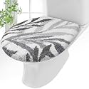 Mindsoft Grey Leaves Bathroom Toilet Lid Cover Soft Microfiber 17.5'' x 15'' Plush Tufted Toilet Seat Machine Washable Adjustable Rubber Backing Cover Fits Most Round Elongated Oblong Lids