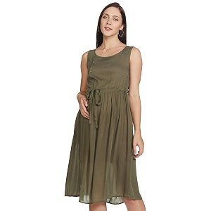 Mine4Nine Womens Rayon A-Line Midi Casual Dress