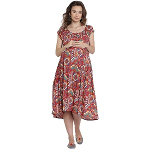 Mine4Nine Womens Rayon Skater Midi Casual Dress