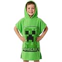 Minecraft Towelling Poncho Kids Teens Hooded Bath Towels Absorbent Beach Towel (Green, 6-9 Years)
