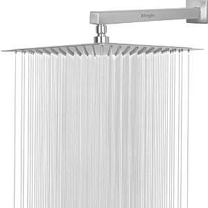 mingle shower head  shower with sqaure arm  304 stainless steel  overhead shower  shower head for bathroom  wall mounted overhead shower  rain shower head 8x8  18 inch sq arm