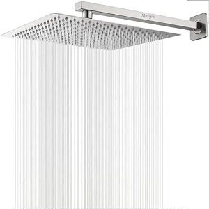 mingle mirror stainless steel 304 square shower ultra slim high pressure rainfall shower head for bathroom with arm shower pack of 1 8 inch  12 inch am
