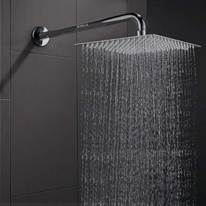 mingle mirror stainless steel 304 square shower ultra slim high pressure rainfall shower head for bathroom with arm shower pack of 1 8 inch  12 inch am