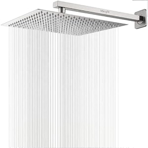 mingle mirror stainless steel 304 square shower ultra slim high pressure rainfall shower head for bathroom with arm shower pack of 1 10 inch  12 inch am  hand shower