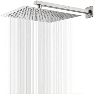 mingle mirror stainless steel 304 square shower ultra slim high pressure rainfall shower head for bathroom with arm shower pack of 1 swr_12-12_arm_15