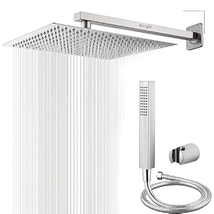 mingle mirror stainless steel 304 square shower ultra slim high pressure rainfall shower head for bathroom with arm shower pack of 1 10 inch  12 inch am  hand shower