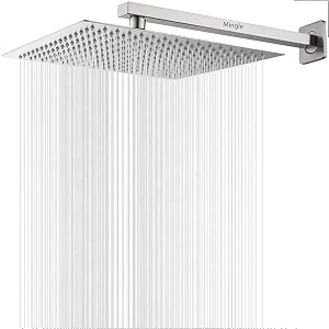 mingle mirror stainless steel 304 square shower ultra slim high pressure rainfall shower head for bathroom with arm shower pack of 1 10 inch  12 inch am  hand shower