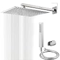 Mingle Mirror Stainless Steel 304 Square Shower Ultra Slim High Pressure Rainfall Shower Head for bathroom With Arm Shower (Pack of 1) (10 INCH + 12 INCH AM + HAND SHOWER)