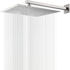 mingle mirror stainless steel 304 square shower ultra slim high pressure rainfall shower head for bathroom with arm shower pack of 1 8inch  24 inch am