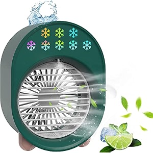 mini air cooler portable air conditioner fan personal evaporative air conditioners sumer desktop cooling fan humidifier with 3 speeds led light usb desk fan for room office camping green