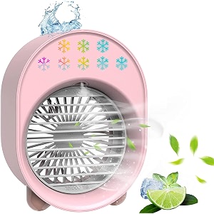 mini air cooler portable air conditioner fan personal evaporative air conditioners sumer desktop cooling fan humidifier with 3 speeds led light usb desk fan for room office camping pink