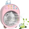Mini Air Cooler, Portable Air Conditioner Fan, Personal Evaporative Air Conditioners, Sumer Desktop Cooling Fan Humidifier with 3 Speeds, LED Light, USB Desk Fan for Room, Office, Camping (Pink)