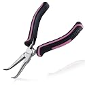5 Inches Mini Bent Needle Nose Pliers with Serrated Jaw, Soft Grip
