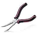 Mini Bent Needle Nose Pliers Smooth Jaws Small Bent Long Nose Pliers Tweezers Long Nose Pliers Jewelry Pliers Pink Tool for Jewelry Making, Wire Wrapping and Object Gripping with Soft Grip