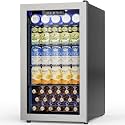 Velivi Mini Beverage Refrigerator 3.2 Cu. Ft Small Fridge 126 Can Lockable Drink Cooler with Glass Door, Safety Lock, For Beer Soda, Silver