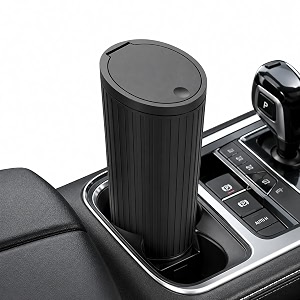 mini car trash can with push lid car garbage bin for cup holder black portable leakproof waste container small dustbin for car interior autooffice home amp travel compact car accessories
