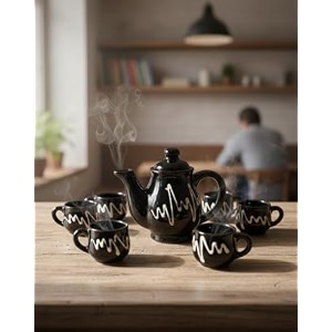 mini ceramic tea set for kids 1 kettle  6 cups  black baby tea set for pretend play tea party amp return gift  decorative small tea set showpiece 7 pieces