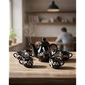 Mini Ceramic Tea Set for Kids (1 Kettle + 6 Cups) | Black Baby Tea Set for Pretend Play, Tea Party & Return Gift | Decorative Small Tea Set Showpiece (7 Pieces)