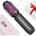 Mini Cordless Curling Iron Brush, Portable Hair Straightening Brush, Cordless Hair Curler Anti-Frizz with Negative Ions, 3-in-1 Crimper Hair Tool, Rechargeable Wave Curling Wand - Night Purple