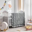 Mini Crib Bedding Set 3 Pieces Baby Boho Quilted Tufted Ruffles Comforter with Fitted Sheet and Ruffled Bed Skirt - Cute Shabby Baby Bedding Fits Mini Crib Only Gray