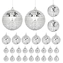 Mini Disco Ball Hanging Ornaments: 28 Pack Silver Disco Party Decorations