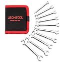 Mini Double Open End Wrench Set SAE 10 Pcs 5/32" to 7/16" with Portable Storage Pouches Mirror Chrome Finish Super Thin Open Ended Spanner Double Angle Head for Small Fasteners