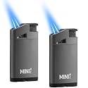 Mini Double Torch Lighter, 2 Pack Butane Pocket Lighter,Windproof Adjustable and Refillable Small Lighter for Men and Women,Without Gas (Grey)
