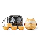 Mini Gaiwan Tea Set, Cute Dog Shiba Inu Teapot with Portable Bag for Travel, Chinese Ceramic Gongfu Teapot with 4 Ceramic Teacups. Gift for Tea Lovers.