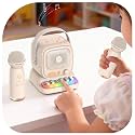 Mini Karaoke Machine with Colorful 7 Piano Keys,Top Christmas Birthday Gifts for 3 4 5 6 7 8 9 10 11 12+ Years Old, Portable Bluetooth Speaker with Wireless Microphone,Boys and Girls Gift-Beige