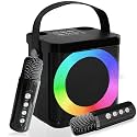 Mini Karaoke Machine, Portable Bluetooth Karaoke Speaker for Kids Adults, Unique Singing Machine with 2 Wireless Microphones Storage Hole, Ideal Gifts for Girls Boys (MMF-307B)