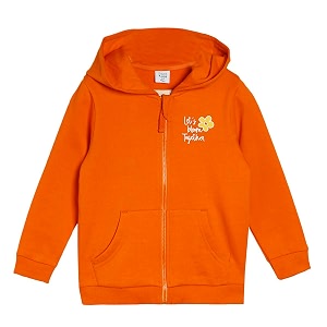 miniklub girls hooded full sleeve knitted cotton jacket orange color