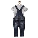 miniklub Baby Round Neck Short Sleeve Woven Cotton Dungaree Set, Pack of 2 (White Color)