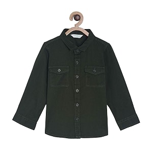 miniklub boys orange regular fit solid casual shirt
