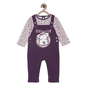 miniklub girls purple amp white printed top with dungarees