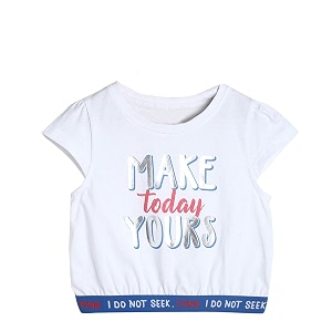 miniklub baby round neck short sleeve knitted cotton top white color